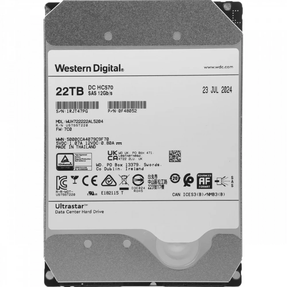 Серверный жесткий диск Western Digital Ultrastar DC HC570 WUH722222AL5204 3,5 LFF, 22 ТБ, SAS