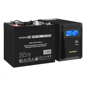 Источник бесперебойного питания ExeGate EX295986RUS + батарея 55Aч EX285667RUS 1шт EX296773RUS Линейно-интерактивные, Напольный (Tower), 600 ВА, 360 Вт